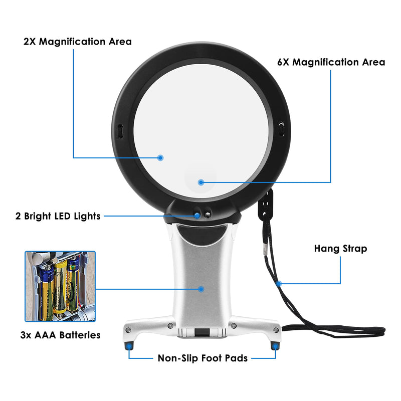 [Australia] - Reading Magnifier, Hands Free Neck Wear Handheld Large Lighted Magnifying Glass Desktop Magnifier with LED Light for Close Work, Reading, Sewing, Cross Stitch, Inspection, Repair, Crafts size 1 