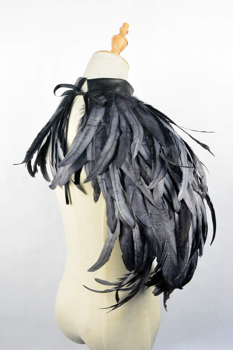 [Australia] - HOMELEX Gothic Real Black Feather Cape Shawl Shoulder Wings Choker Collar Ym-37 