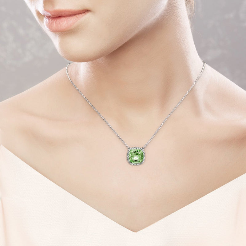 [Australia] - Alantyer Birthstone Necklace Square Pendant Anniversary Jewelry Gifts for Women and Girls Crystal Comes from Swarovski H: August Birthstone-Peridot 