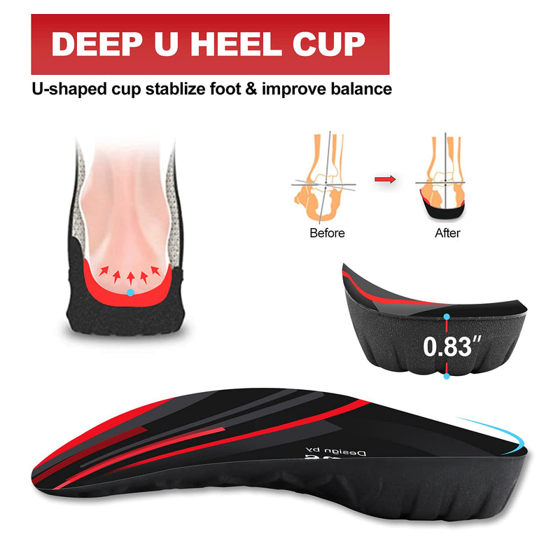[Australia] - 330+ lbs Plantar Fasciitis Insoles, 3/4 Length High Arch Support Orthotic Inserts for Women & Men Heel Pain, Flat Feet,Heavy Duty Strong Support Pain Relief for Walking Running Black Red L/Men's 9-11, Women's 10-12 