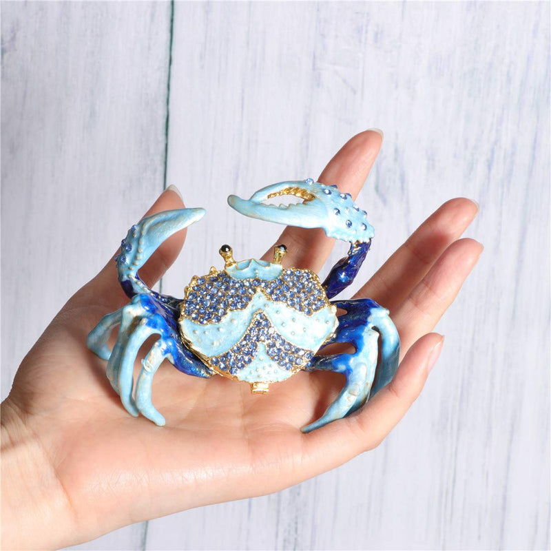 [Australia] - Waltz&F Blue Crab Metal Ring Holder Jewelry Box Hinged Trinket Box Handmade Collectible Figurine Table Centerpiece Decor 