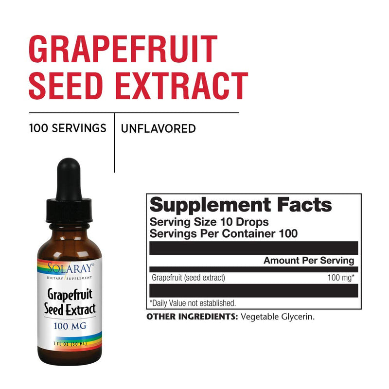 [Australia] - Solaray Grapefruit Seed Extract 100mg | Unflavored Liquid GSE for Healthy Immune System & Digestion Support | Vegan | 100 Servings | 1 Fl. Oz. 