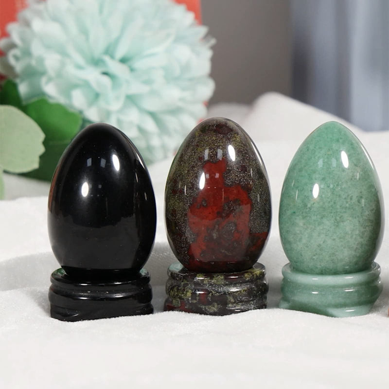 [Australia] - Nupuyai Crystal Egg with Stand for Home Decoration,Carved Polished Stone for Reiki Chakra Healing Obsidian #4-black/Obsidian 