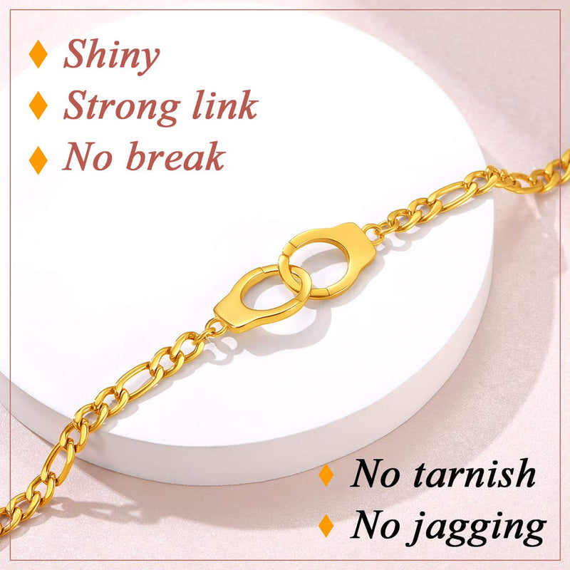 [Australia] - FindChic Fashion Handcuff/Infinity Ankle Bracelets for Women Stainless Steel/18K Gold Plated Ankle Chain Customized Engraving Foot Chain Jewelry Gift 1.handcuff & gold plated 