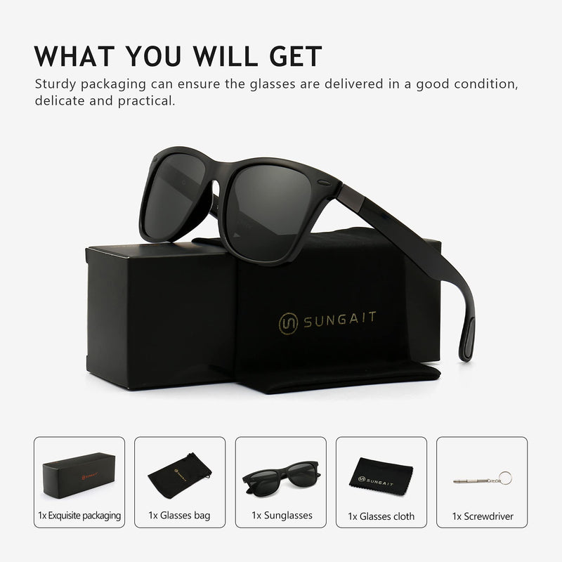 [Australia] - SUNGAIT Polarized Sunglasses for Men Simple Trendy Shades Lightweight UV400 Glasses Black Frame (Glossy Finish)/Grey Lens 56 Millimeters 