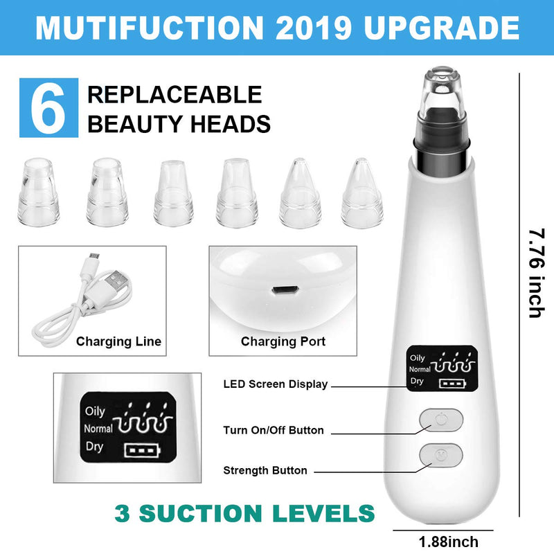 [Australia] - 2021 UPGRADED Blackhead Remover Vacuum, Electric Skin Pore Cleaner Blackhead Vacuum Suction Removal Rechargeable Skin Peeling Machine Comedone Acne Comedo Suction Beauty Device For Nose Face Women Men White 