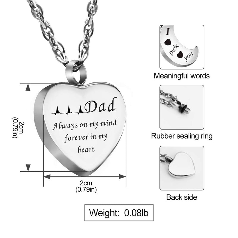 [Australia] - Dletay Cremation Urn Necklace with 12 Birthstones Heart Memorial Keepsakes Pendant Ashes Jewelry-Dad Always on My Mind, Forever in My Heart My Dad 