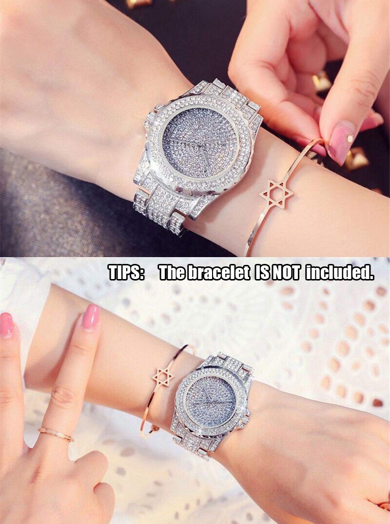 [Australia] - ManChDa Luxury Ladies Watch Iced Out Watch with Quartz Movement Crystal Rhinestone Diamond Watches for Women Stainless Steel Wristwatch Full Diamonds 1.SILVER 