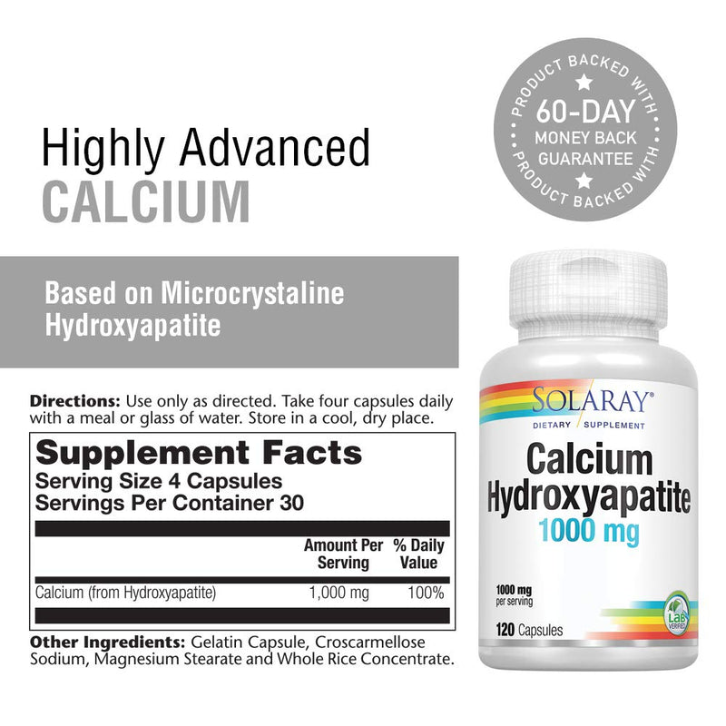 [Australia] - Solaray Calcium Hydroxyapatite 1000mg | Highly Advanced Calcium Supplement to Help Support Healthy Bones & Teeth, Nerve & Muscle Function | 120 Caps 