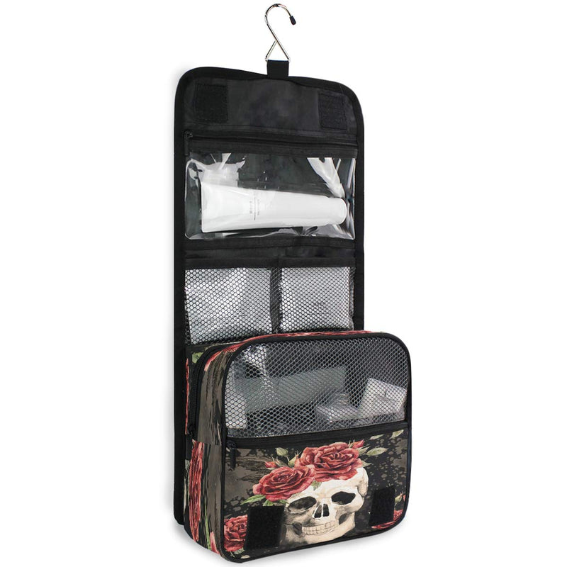 [Australia] - XLING Wash Gargle Bag Vintage Mexico Floral Flower Rose Skull Toiletry Bag Travel Portable Cosmetic Makeup Brush Case with Hanging Hook Organizer for Women Men color5 