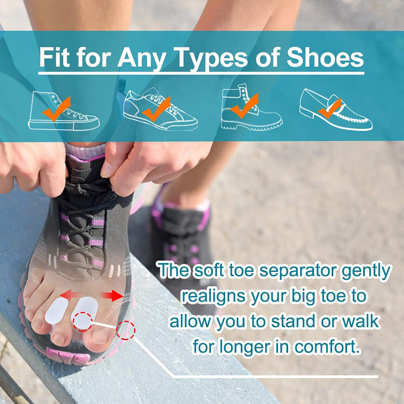 [Australia] - Sumiwish Flanged Toe Spacer, 12 Pack of Bunion Corrector (Mixed Size), Silicone Toe Separators to Fight Bunion, Overlapping Toe | L & S Size - The Better Choice White 