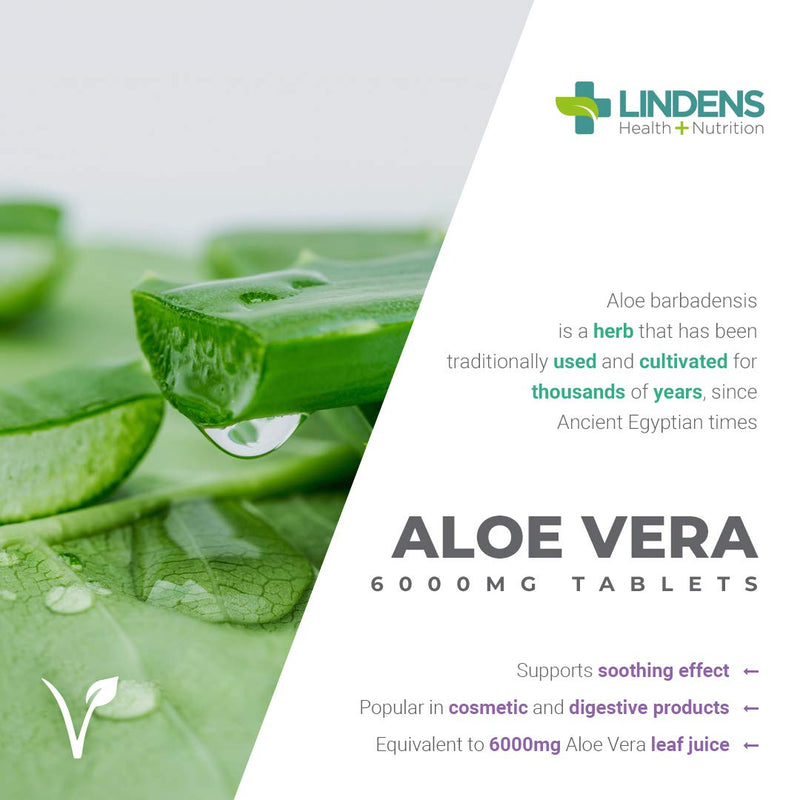 [Australia] - Lindens Aloe Vera 6000mg Tablets - 90 Pack - Concentrated Extract, Equivalent to 6000mg Aloe Vera Leaf Juice - UK Manufacturer, Letterbox Friendly 