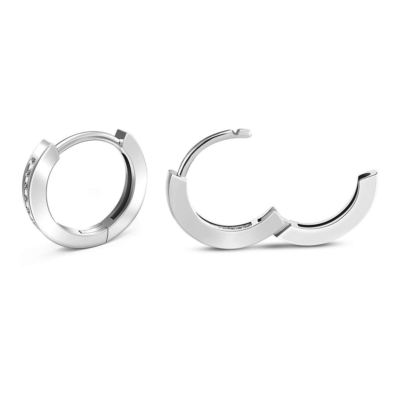 [Australia] - Small Huggie Hoop Earrings for Women 10mm - 14K White Gold Plated Cubic Zirconia Cuff Hoop Earrings 925 Sterling Silver Post Hypoallergenic Cartilage Earring for Women Girls 