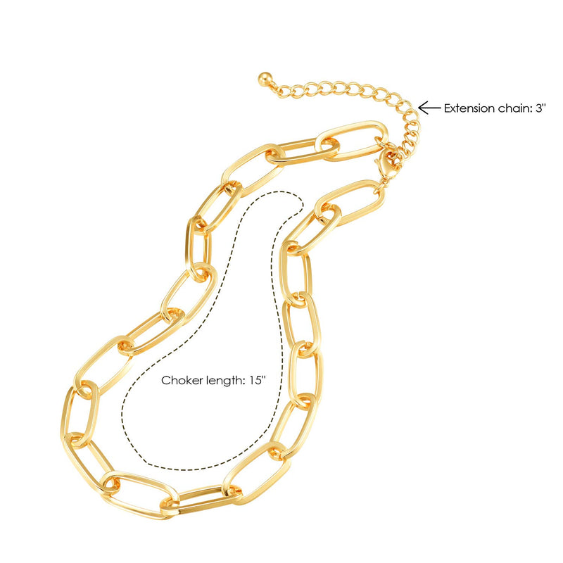 [Australia] - LANE WOODS Gold Chain Necklace and Bracelet for Women Ladies Dainty and Chunky Chain Link Paperclip Jewelry Set 15"Chain 