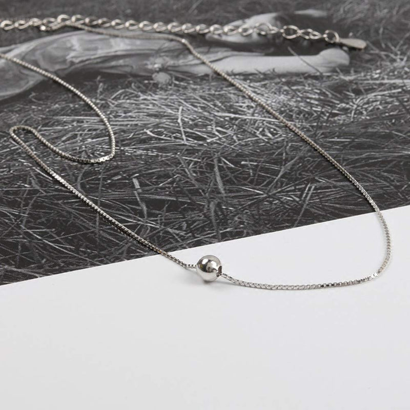 [Australia] - Izpack Minimalist Single Ball Chokers Necklace Sterling Silver Delicate Good Luck Bead Chain Adjustable for Women Girls Nice Gifts 