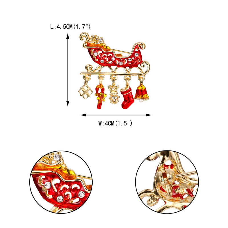 [Australia] - EVER FAITH Austrian Crystal Enamel Sleigh Car Candy Cane Stocking Gift Box Brooch Red Gold-Tone 