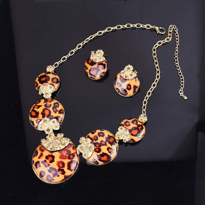 [Australia] - Fenni Vintage Leopard Print Round Pendant Choker Necklace and Earrings Sets Costume Jewelry for Women Bridal 