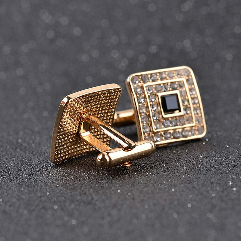 [Australia] - MINGHUA Fashion Square Cubic Zircon Plus Crystal Personality 2 PCS Mens Shirts Cufflinks Gold 