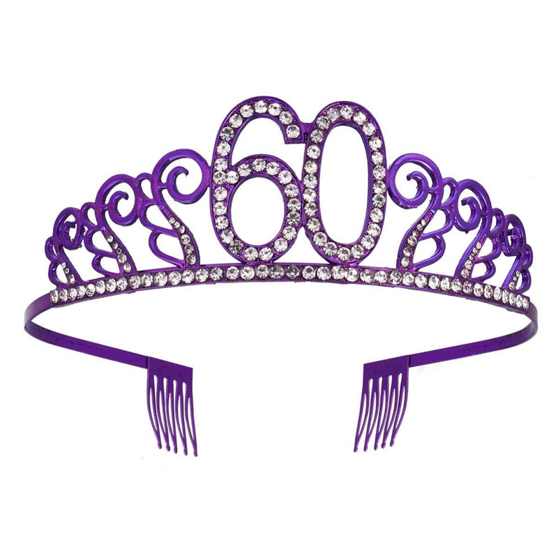 [Australia] - Minkissy 60th Birthday Headband Crown Crystal Rhinestone Tiara 60th Wedding Aniversary Headband with Hair Comb for Party Hair Accessories (Purple) Purple 70 