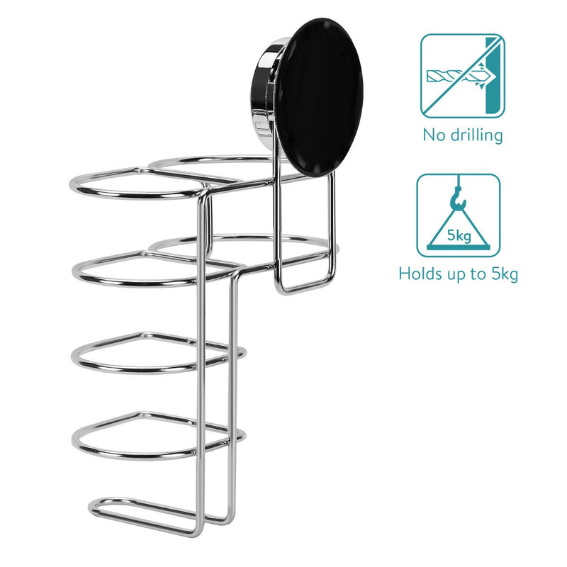 [Australia] - Navaris Hair Dryer and Straightener Holder - No Drill Suction Cup Hairdryer Holder for Wall - Sticks to Mirror, Windows, Glass, Tile - Stainless Steel 
