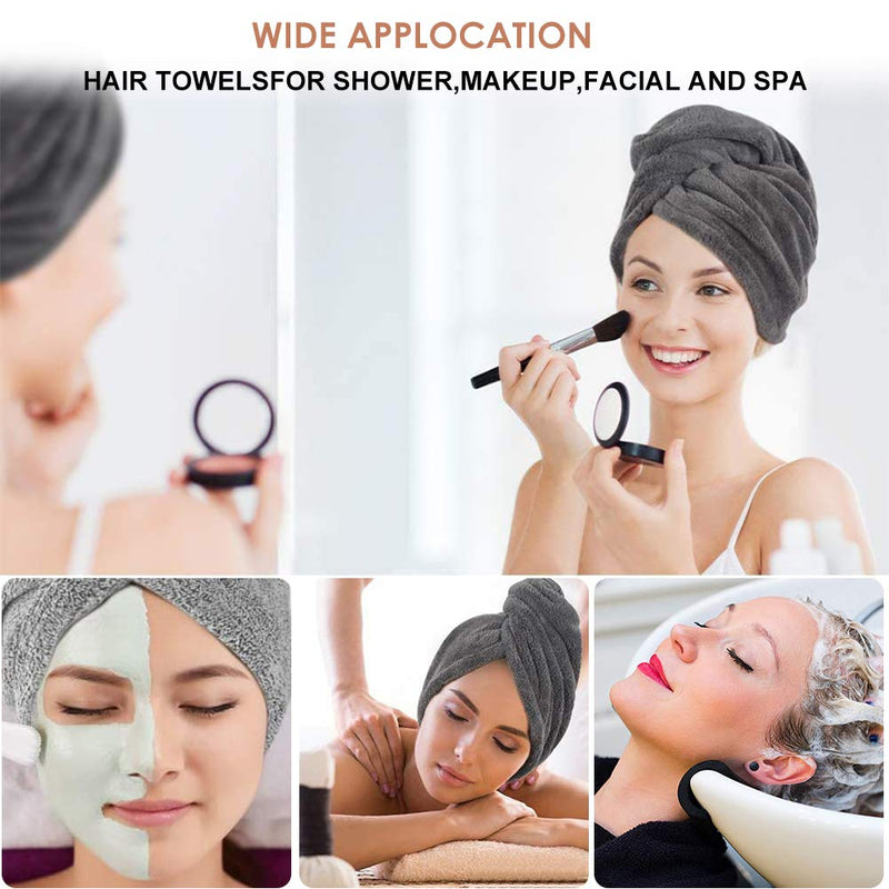 [Australia] - 3 Pack Hair Towel Wrap for Women, Ultra Soft Hair Drying Towels, Anti-Frizz & Super Absorbent Hair Turban, Suitable for Curly, Long & Thick Hair (Gray&Dark Gray&Stripe) 