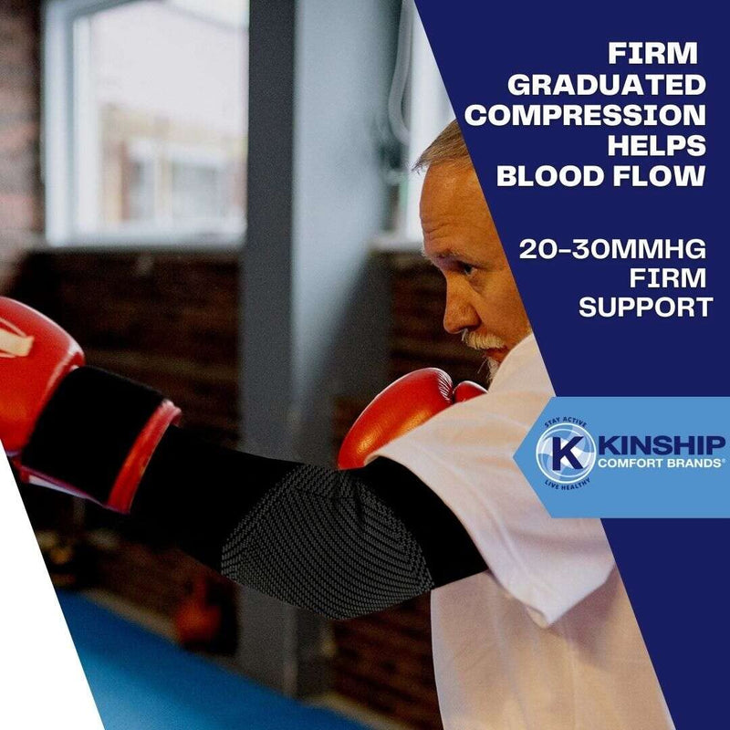 [Australia] - Kinship Comfort Brands Elbow Compression Brace for Men & Women | Elbow Sleeve for pain relief from Tendonitis, Golfer & Tennis Elbow, Arthritis & Bursitis | Compression support for Lymphedema | 1 Pair Black Large 