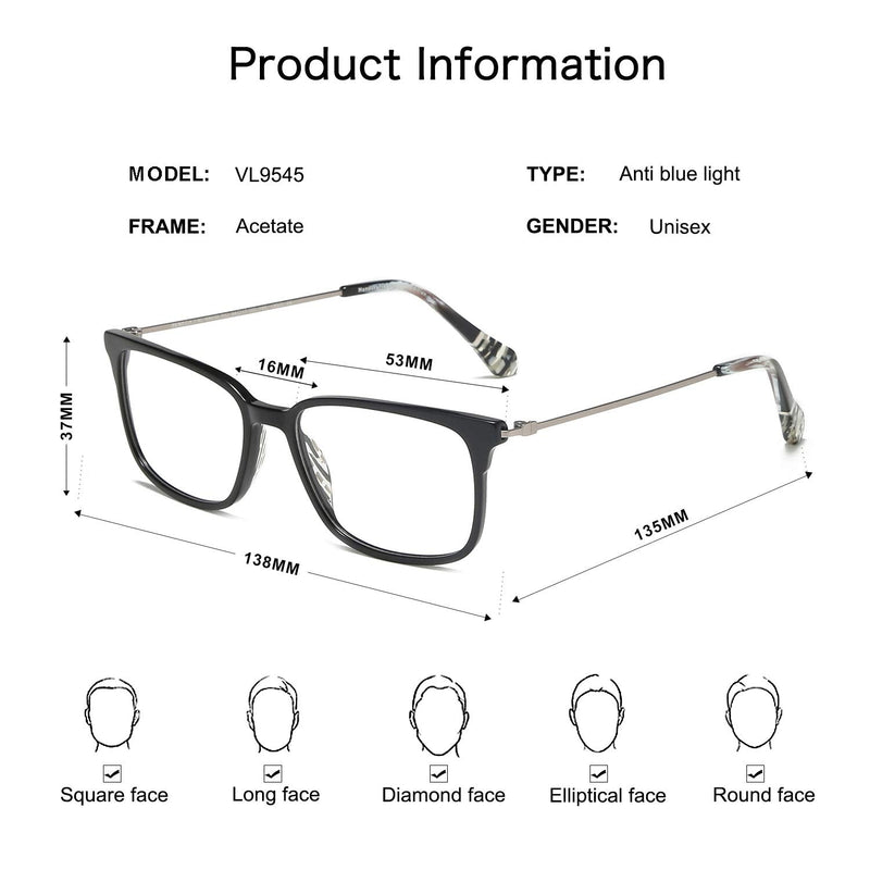 [Australia] - VANLINKER Blue Light Blocking Glasses Square Nerd Eyeglasses Frame Anti Blue Ray Computer Game Glasses VL9545B C1 Black 