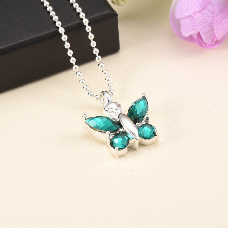 [Australia] - constantlife Cremation Jewelry for Ashes Memorial Urn Necklace Silver Plated Elegant Butterfly Shape Crystal Pendant Keepsake for Human Pets Green 