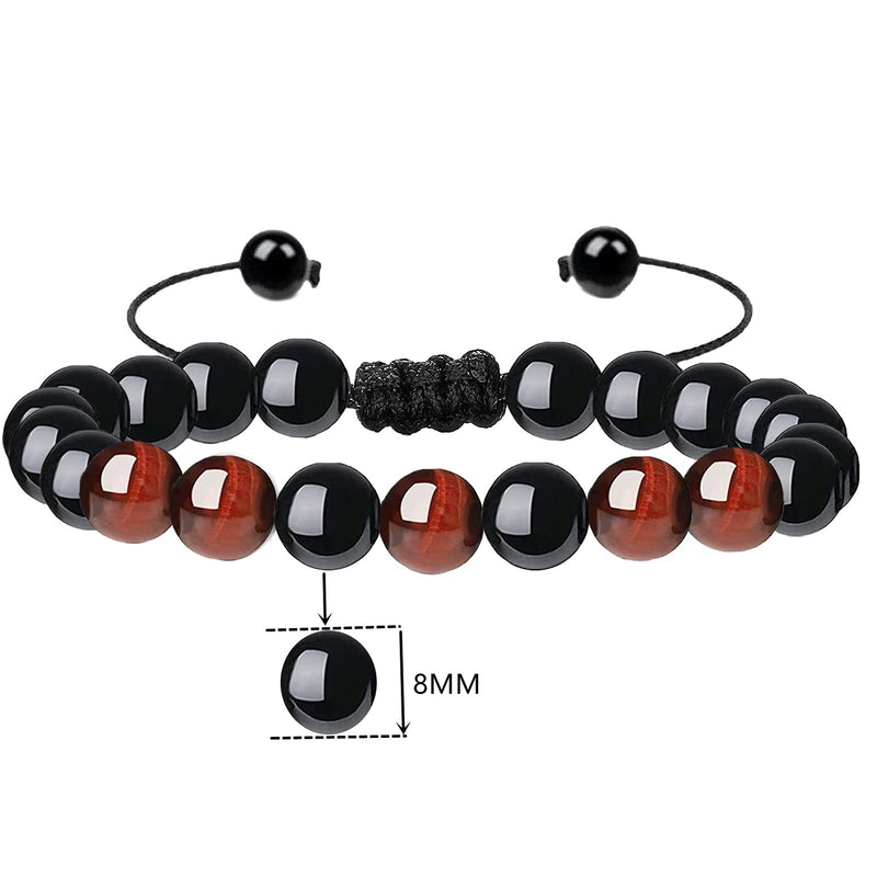 [Australia] - YUJIAN 3 PCS 8mm Tiger Eye Handmade Beaded Bracelets for Men, Healing Crystal Mens Bracelet Essential Oil Diffuser Adjustable Anxiety Bracelet Men's Gift Three-piece suit 