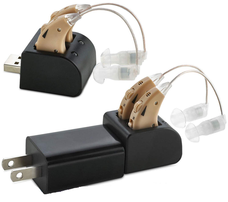 [Australia] - Digital Hearing Amplifier - (Pair of 2) Noise Cancelling with One Touch Volume Control, No Programming Required, Near-Invisible Behind The Ear, Upgraded 2019 Design & Rechargeable USB Dock by MEDca 