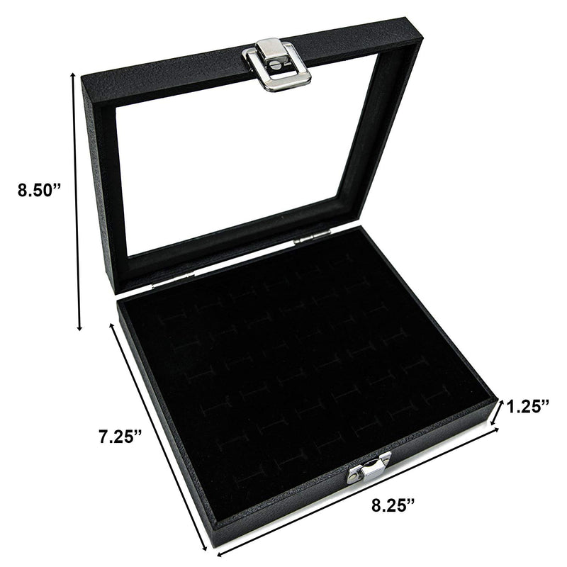[Australia] - Huji Glass Top Ring Display Showcase with Velvet Insert Liner Jewelry Organizer (1 Pack, 36 Slot Case) 1 