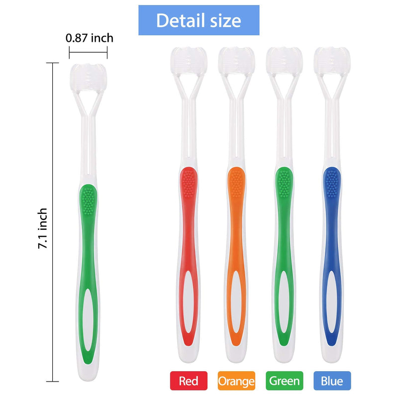 [Australia] - 4 Pieces Three Sided Toothbrush Autism Sensory Toothbrush Bristle Travel Toothbrush for Kids Complete Teeth Gum Care Pretty Good Angle Clean Each Tooth, Soft and Gentle (Green, Blue, Yellow, Red) Green, Blue, Yellow, Red 
