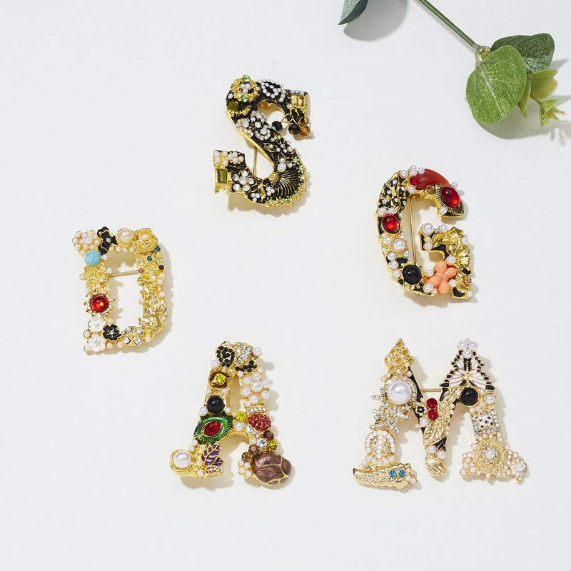 [Australia] - RINHOO Crystal Pearl Initial Brooch Gold Plated Enamel Colorful Letter Alphabet Breastpin Pin Jewelry for Gifts a 