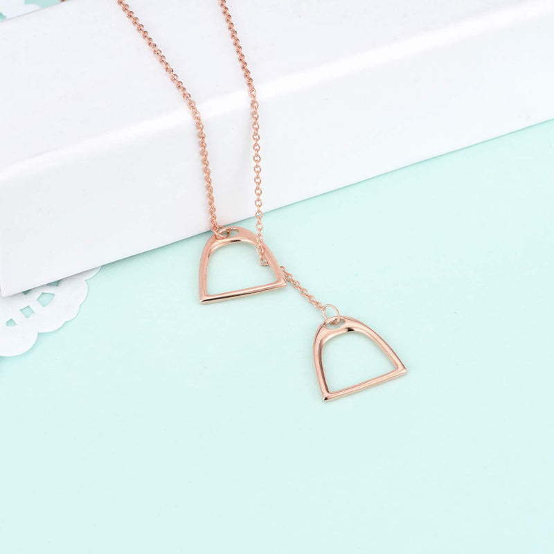 [Australia] - YFN Horse Gift Jewelry 925 Sterling Silver Simple Double Horse Strirrup Lariat Necklace Horse Gift for Women Girls Rose Gold Horse Jewelry 