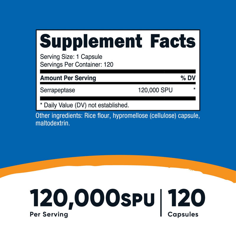 [Australia] - Nutricost Serrapeptase 120,000 SPU, 120 Capsules - Gluten Free, Non-GMO, and Vegetarian Friendly 