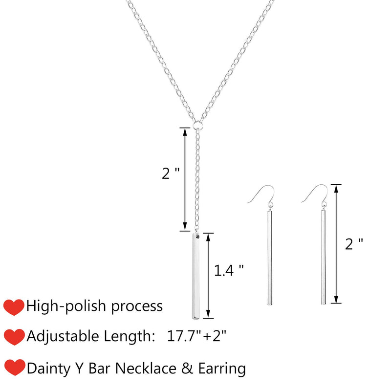 [Australia] - choice of all Simple Lariat Necklace for Women Y Bar Necklace and Earring for Girls Feather Triangle Disc Pendant Necklace Holiday Christmas Jewelry C:silver set 