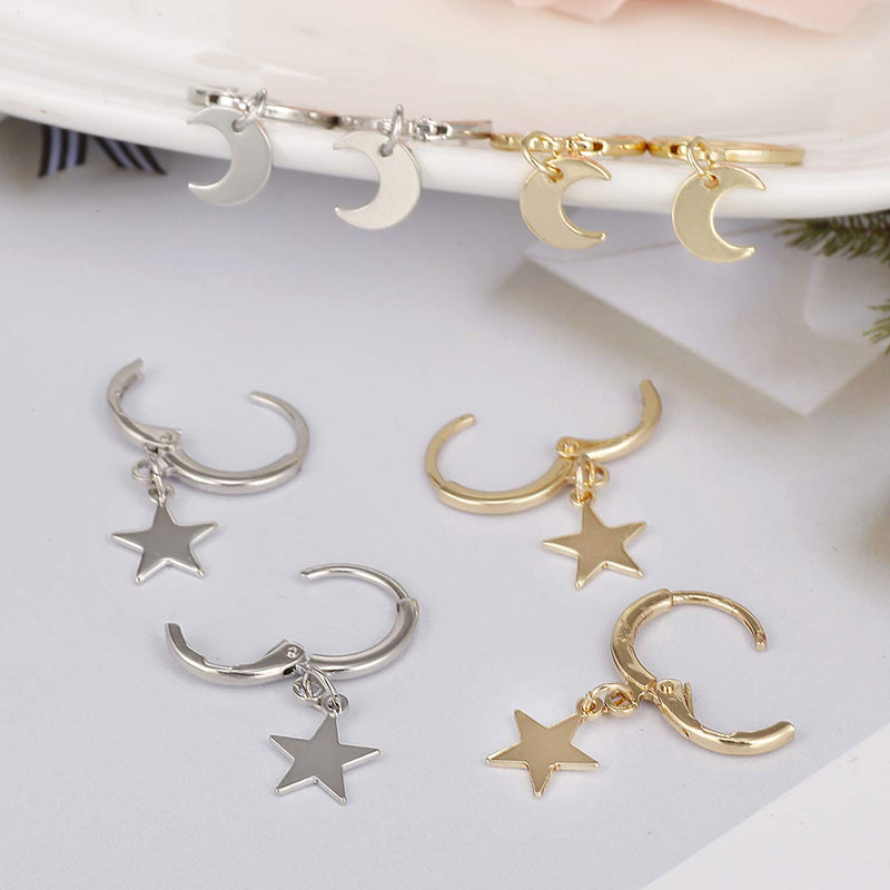 [Australia] - AIDSOTOU Small Butterfly Star Hoop Earrings Set for Women Girls Mini Huggie Hoop Earrings with Dangle Charms 8 Pairs Gold Silver 