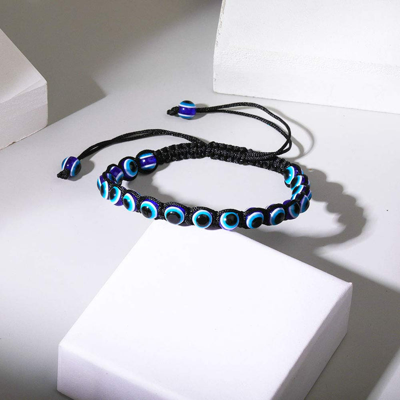 [Australia] - SUMMER LOVE Evil Eye Bead Bracelets Hand-Woven Ojo Turco Lucky Kabbalah Protection Nazar Amulet Bracelet Anklet for Women Kids Men black set 