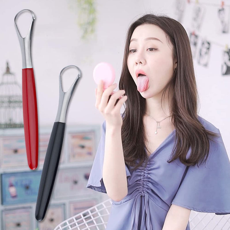 [Australia] - 2 Pcs Stainless Steel Tongue Brush Set Tongue Scraper Cleaner Professional Tongue Scraper with Case for Bad Breath Oral Care Fresh Breath 