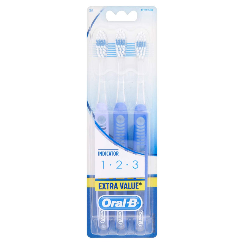 [Australia] - Oral-B Manual 1-2-3 Indicator Toothbrush Multi-coloured - Multi-coloured 3 Count (Pack of 1) 