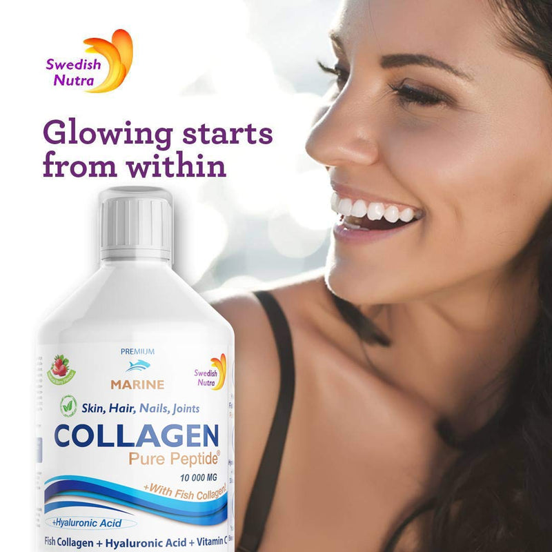 [Australia] - Swedish Nutra Ready to Drink Marine Collagen 10,000Mg Per Serving, Hyaluronic Acid, Healthy Skin, Hair, Nails & Joints, Berry Flavour, Liquid Offers Superior Absorption 