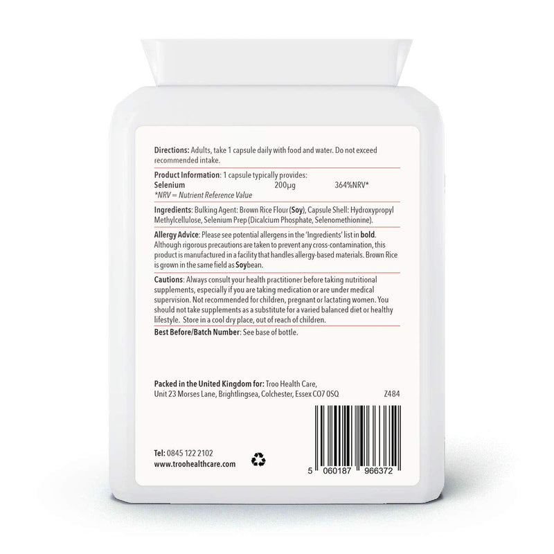[Australia] - Selenium 200�g 120 Capsules - Essential Daily Antioxidant Mineral Supplement for Immune Support and Hair and Nail Care - Contributes to Normal Thyroid Function 