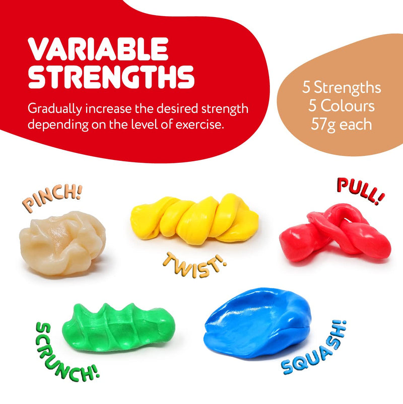[Australia] - JFA Medical Therapy Exercise Putty 5 Strengths - Extra Soft, Soft, Medium, Firm, Extra Firm 57g Tubs 