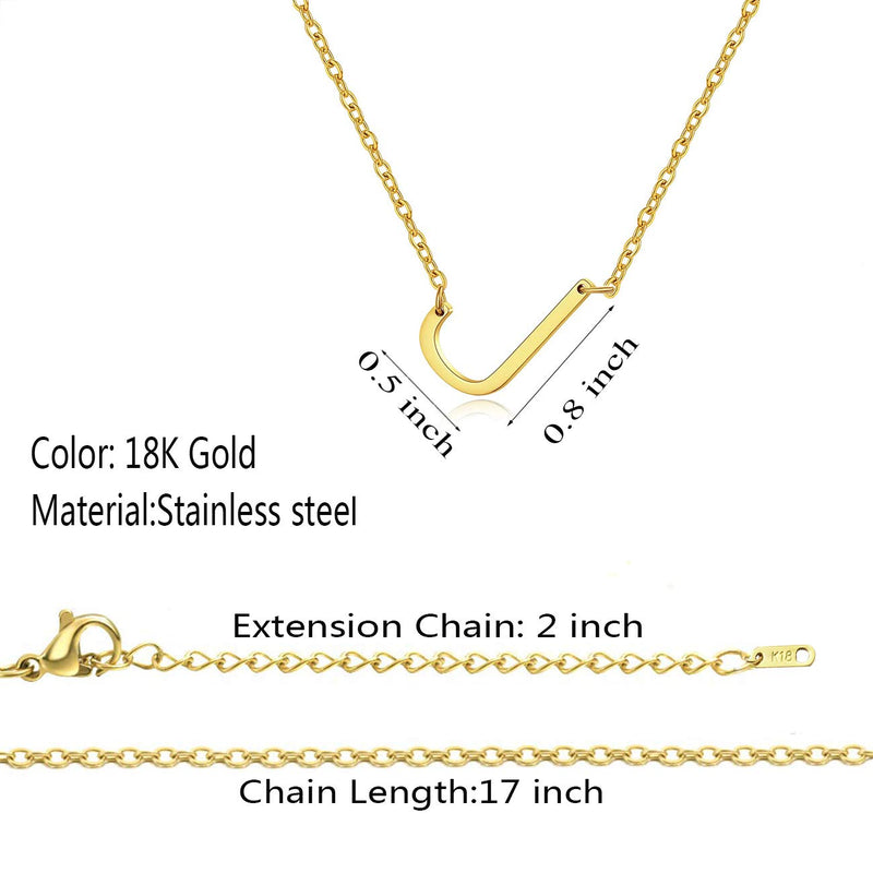 [Australia] - Ovian Sideways Initial Necklace for Women 18K Gold Plated Stainless Steel Small Letter Pendant Necklace Dainty Personalized Monogram Name Necklace for Girls J 