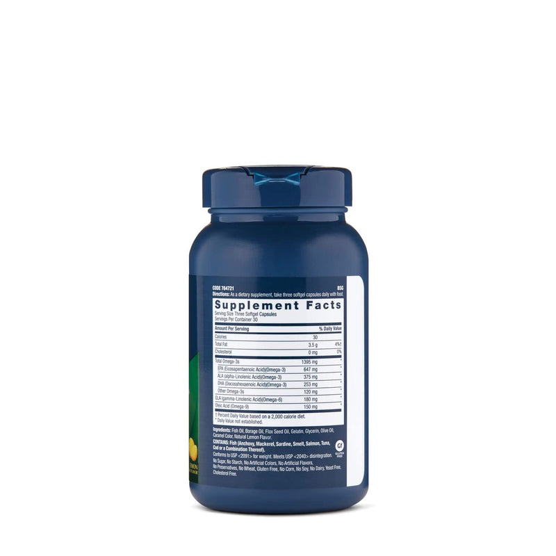 [Australia] - GNC Triple Strength Omega Complex, 90 Lemon Flavored Softgels, Supports Joint, Skin, Eye, and Heart Health 