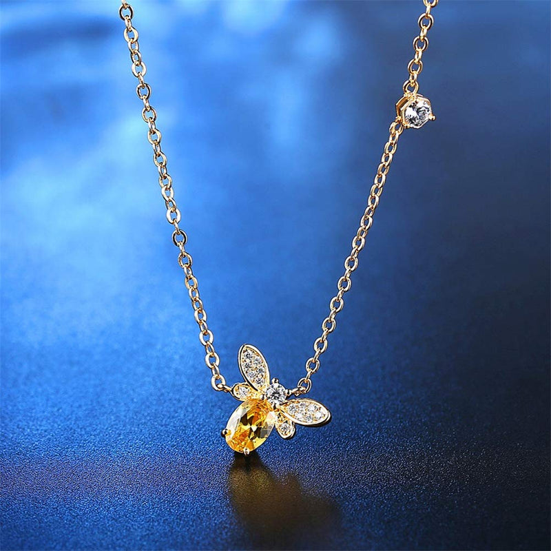 [Australia] - AILUOR Tiny Cute Gold Bee Necklace, Fashion Charm Topaz Crystal Rhinestone Honeybee Bumble Bee Pendant Jewelry Women Girl Gifts 