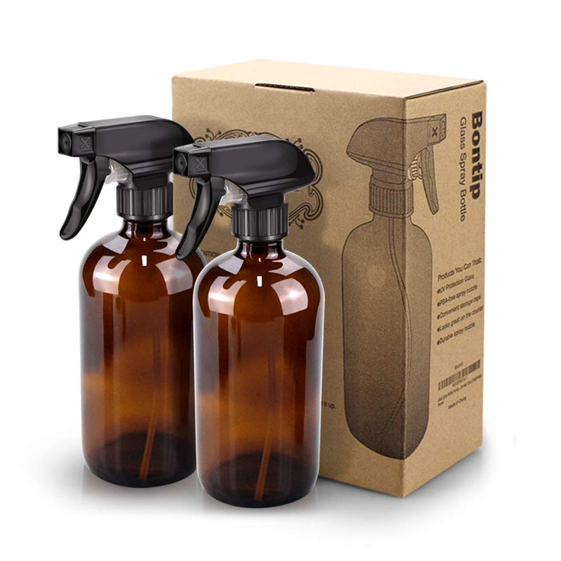 [Australia] - Glass Spray Bottle, Bontip Amber Glass Spray Bottle Set & Accessories for Non-toxic Window Cleaners Aromatherapy Facial hydration Watering Flowers Hair Care (2 Pack/16oz) (Amber) 