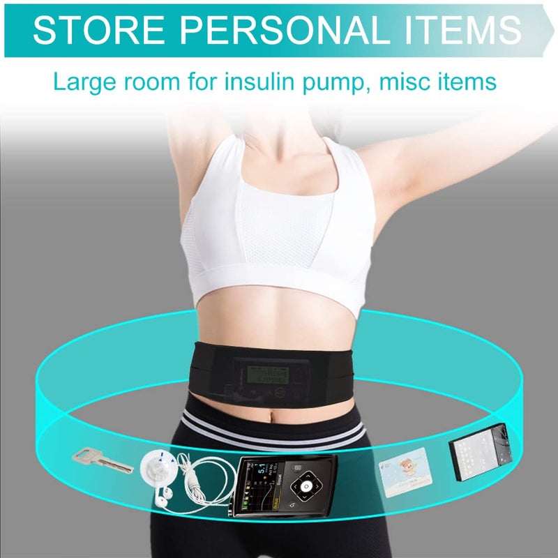 [Australia] - Adults Diabetic Pump Holder Belt See Through Mesh Pouch Medical Waist Band Accessories for T1D Diabetes Device Receiver Continuous Glucose Monitor Pumps CGM Epipen Supplies Women Men Black Large(Pack of 1) 