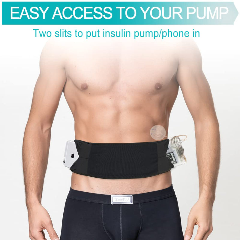 [Australia] - Adults Diabetic Pump Holder Belt See Through Mesh Pouch Medical Waist Band Accessories for T1D Diabetes Device Receiver Continuous Glucose Monitor Pumps CGM Epipen Supplies Women Men Black Large(Pack of 1) 