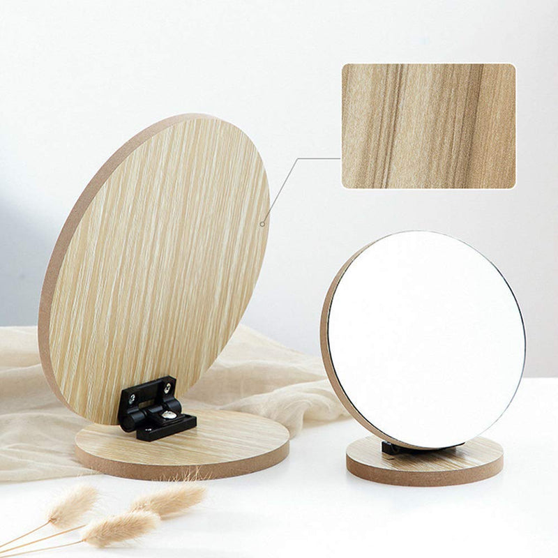 [Australia] - Aestivate Oval Compact Table Mirror Standing Wood Framed Mirror Desktop Mirror 90 Degree Rotating Mirror for Makeup Cosmetic 